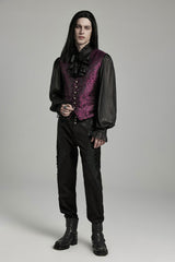 Black/Red Jacquard Lace-Up Slim Men's Gothic Vest - Product - 7