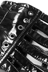 Black Faux Leather Strips Lace-Up Women's Steampunk Girdle - Product - 9