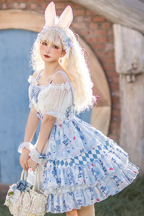 Blue Alice Rabbit Print Multi Layer Design Sweet Lolita JSK Dress - Product - 5