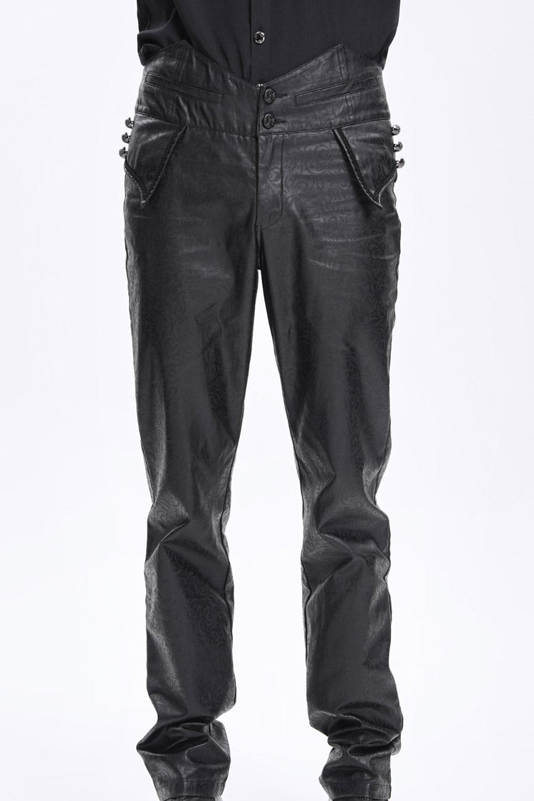 Black High Waisted Faux Leather  Men's Gothic Pants - Black - 1
