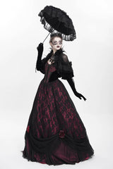 Red Jacquard Embroidery Floral Beaded Women's Gothic Long Slip Dress - Product - 13