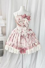 Pink [Cat Dessert House] Print Ruffle Bowknot Sweet Lolita Jsk Dress Set - Product - 6
