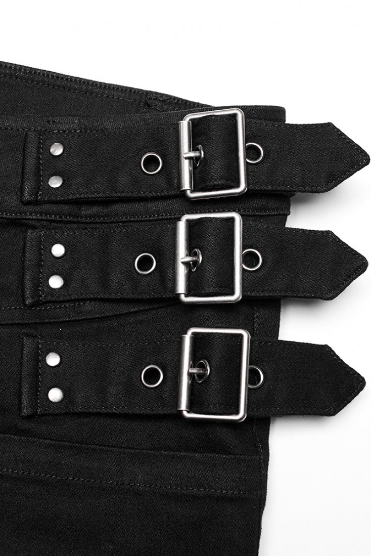 Black Slim Straps Symmetrical Men's Steampunk Straight Leg Pants - Product - 5