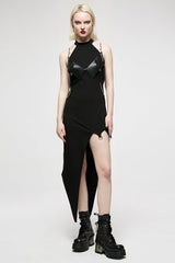 Black Off Shoulder Sleeveless Jacquard Lace Slim Irregular Women's Punk Dress - Product - 4