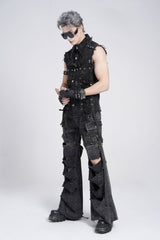Black Ripped Chain-Decorated Men's Punk Cool Cosplay Pants with Big-pocket - Product - 2