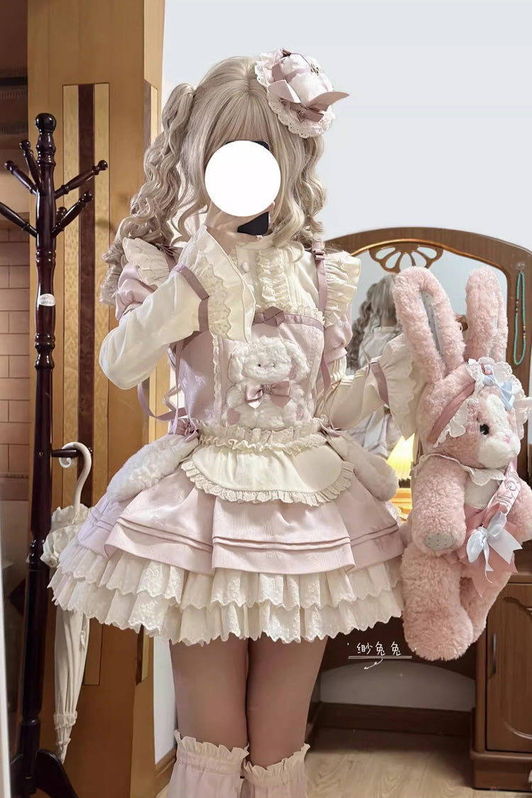 Pink [Rabbit Trap] Short Sleeves Triple-Layered Ruffle Bowknot Sweet Lolita Dress - Product - 7