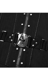 Black Punk Stand Collar Skeleton Embroidery Frenulum Metal Rivet Zippe Slim Fit Mid Length Men's Coat - Product - 9