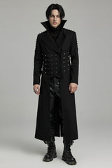 Black Lapel Collar Slim Studded Men's Punk Coat - Product - 2