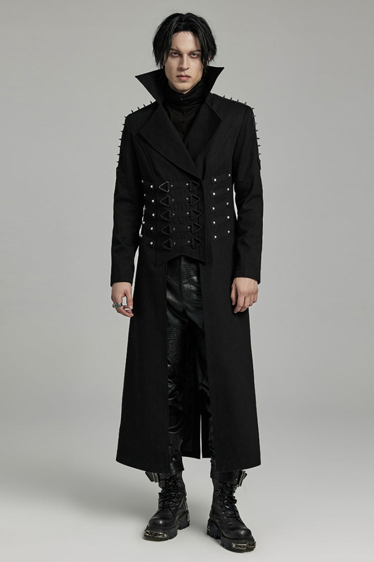 Black Lapel Collar Slim Studded Men's Punk Coat - Product - 2