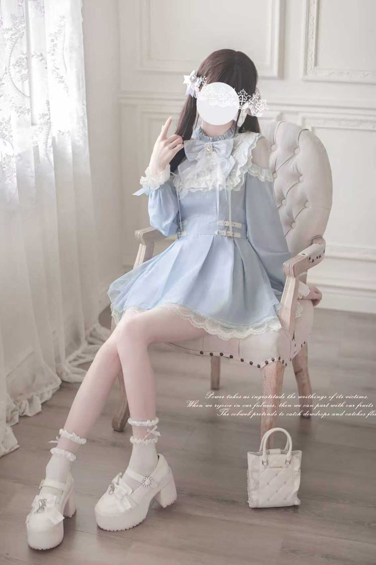 Aqua [Angel Heartbeat] Long Sleeves Bowknot Lace Sweet Jirai Kei Japanese Dress - Product - 8
