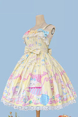 Yellow [Macaron Dolly House] Sleeveless Print Bowknot Sweet Lolita Jsk Dress - Product - 6