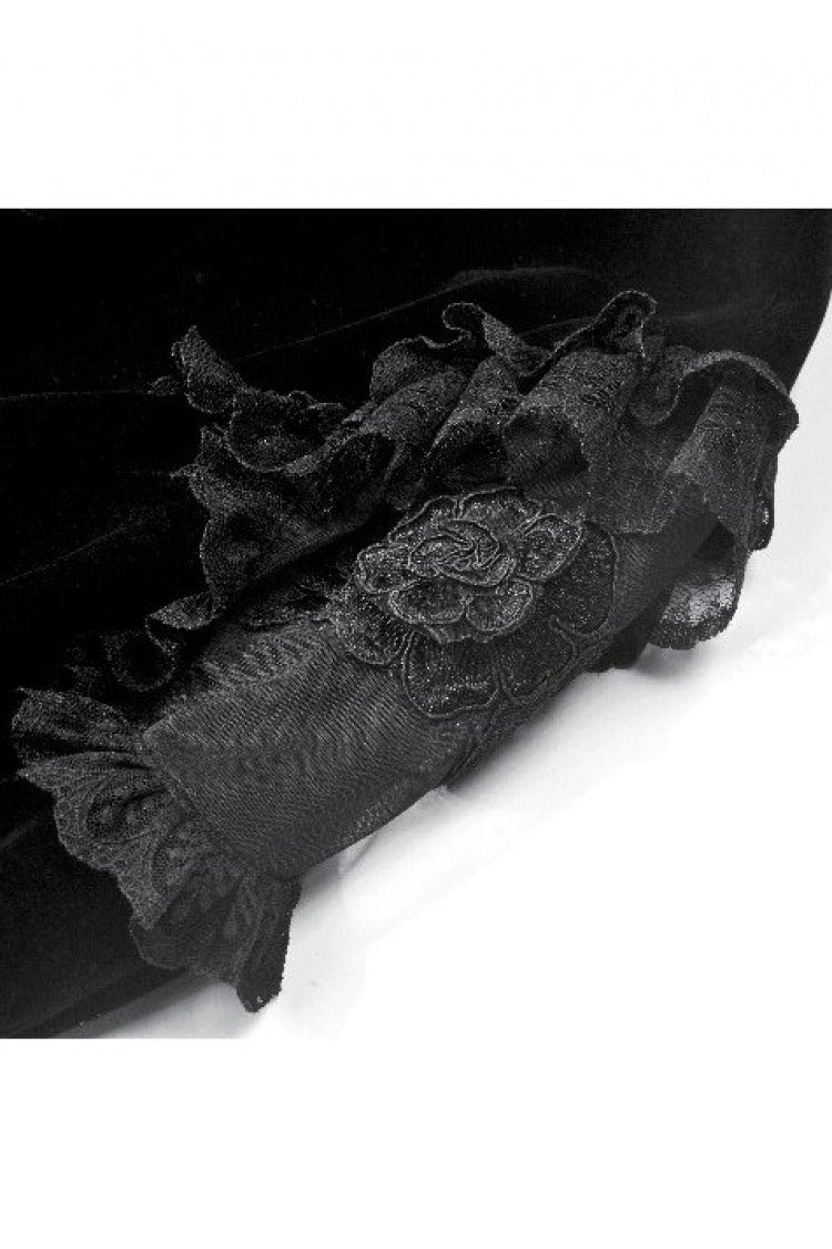 Black Ruffled Lace Long Trumpet Sleeves Floral Sheer Mesh Spliced Velvet Women's Gothic Cape - Product - 15