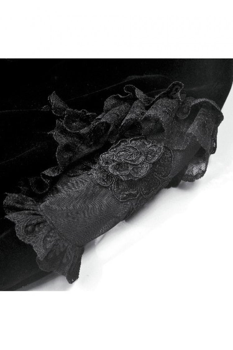 Black Ruffled Lace Long Trumpet Sleeves Floral Sheer Mesh Spliced Velvet Women's Gothic Cape - Product - 15