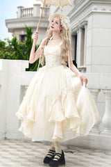Ivory [Moonlight Variations] Sleeveless Ruffle Lace-Up Sweet Lolita Jsk Long Dress - Product - 4