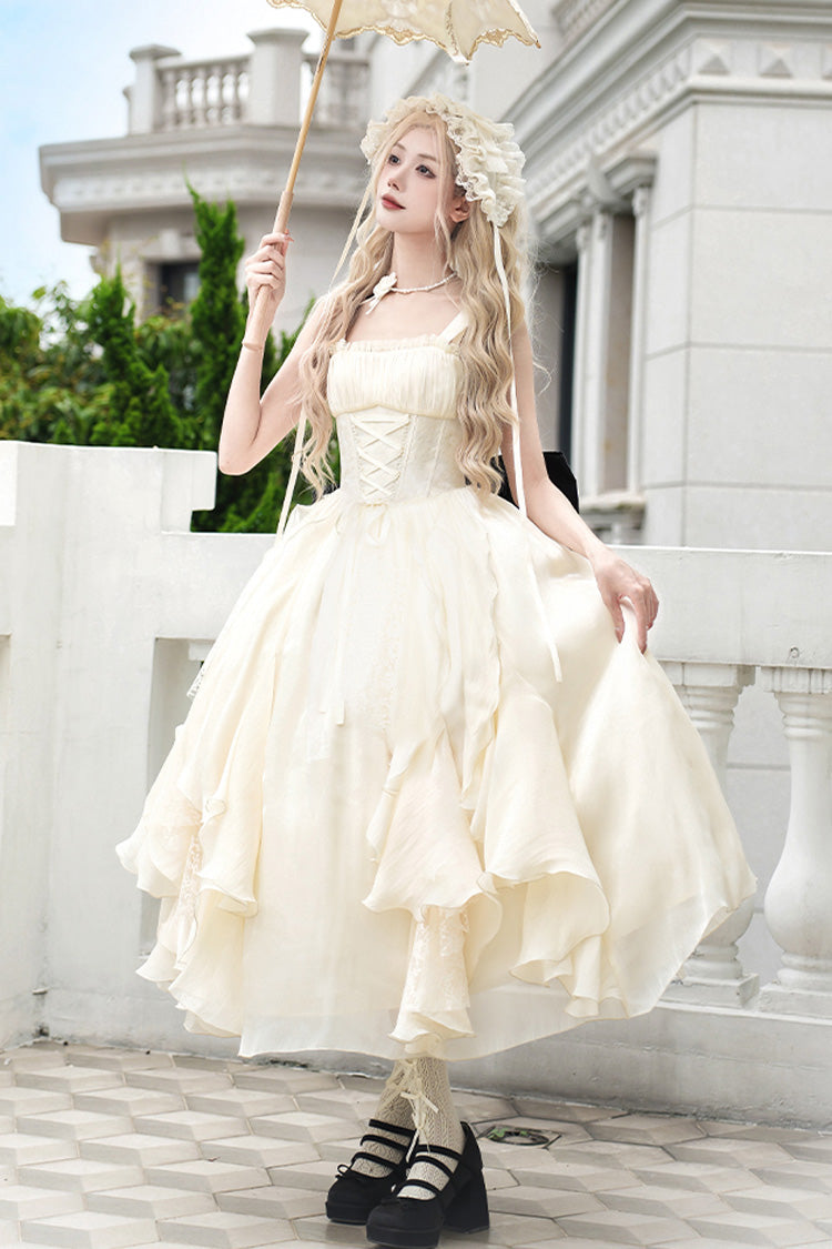 Ivory [Moonlight Variations] Sleeveless Ruffle Lace-Up Sweet Lolita Jsk Long Dress - Product - 4