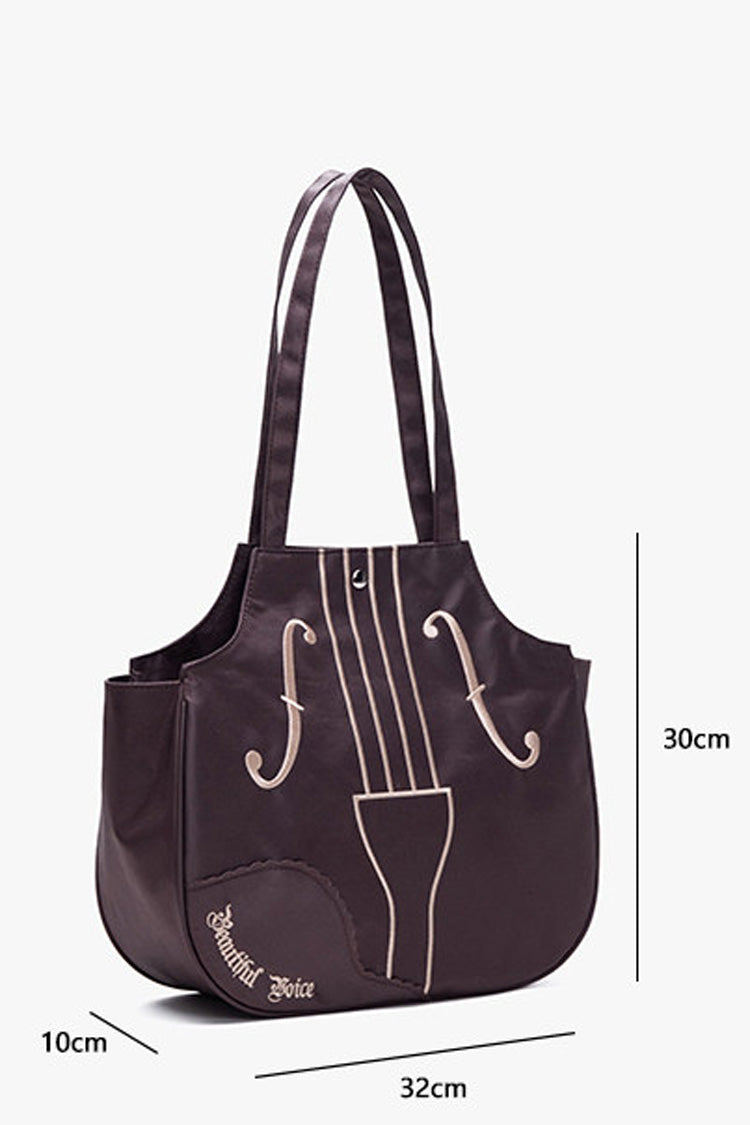Brown Violin Embroidered Bow Chinese Inspired Vintage Lolita Shoulder Bag - Product - 3