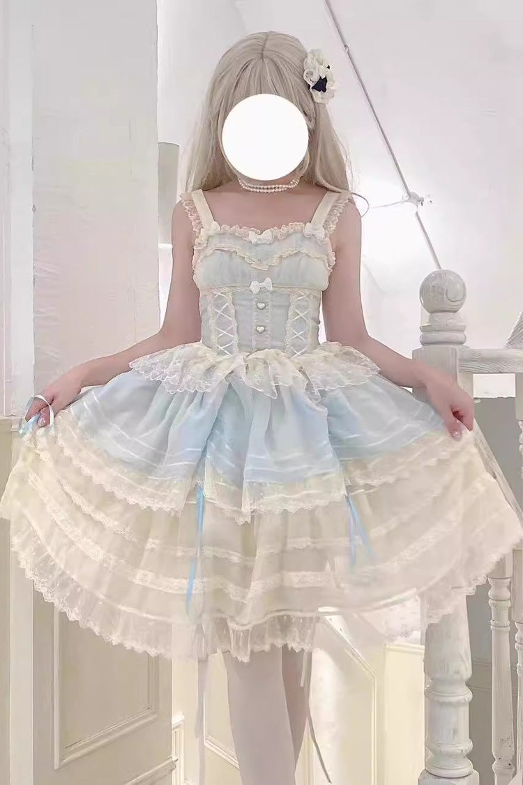 Blue [Lemon Sea Salt] Ruffle Lace Sweet Princess Lolita Jsk Dress - Blue - 1