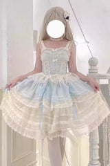 Blue [Lemon Sea Salt] Ruffle Lace Sweet Princess Lolita Jsk Dress - Blue - 1