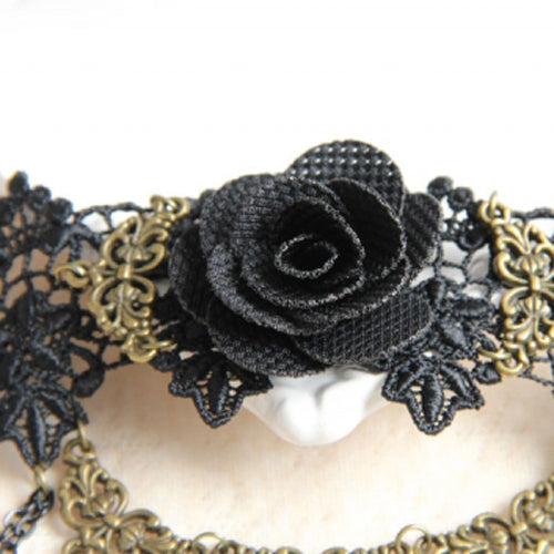 Black Vintage Bride Wedding Rose Flower Lace Pearl Metal Gothic Lolita Armband Bracelet - Product - 4