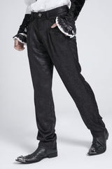 Black Floral Print Embroidery Men's Gothic Suit Pants - Product - 5