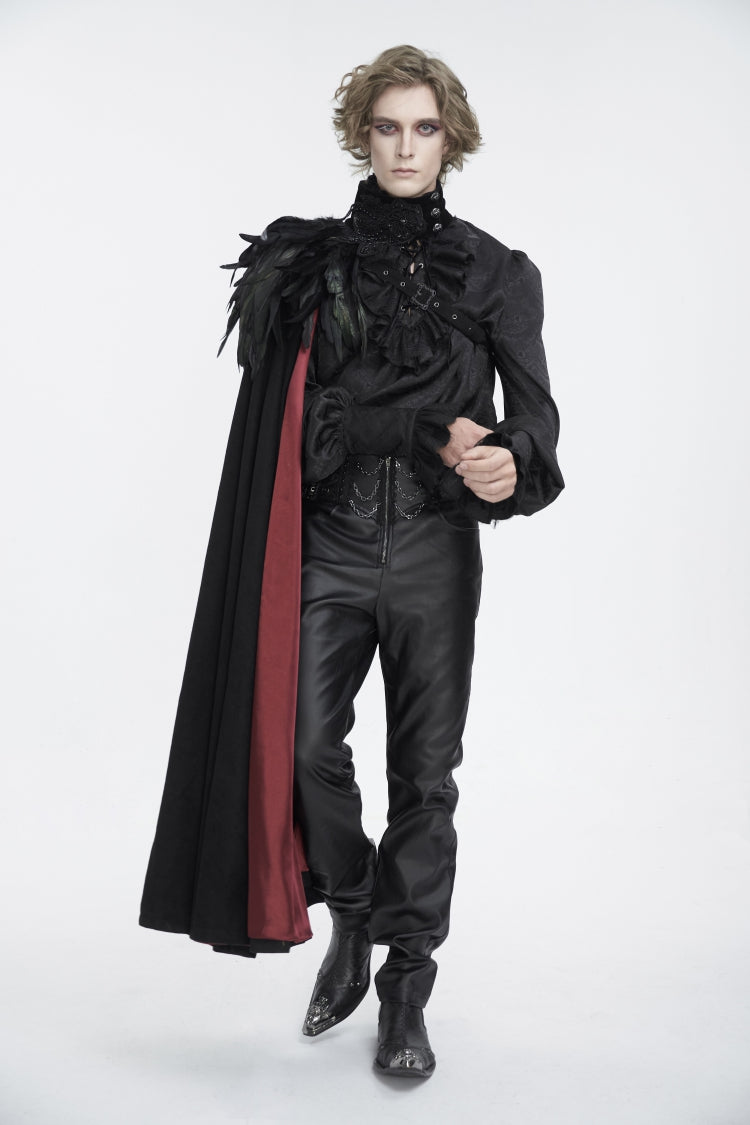Black Stand Collar Men's Gothic Accessory Feather Cape - Product - 9