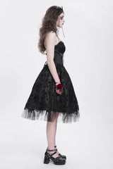 Black Halterneck Skeleton Print Embroidery Stitching Lace Women's Gothic Dress - Product - 7