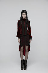 Red Embroidered Floral Embroidered Irregular Women's Gothic Fishtail  Skirt - Product - 3