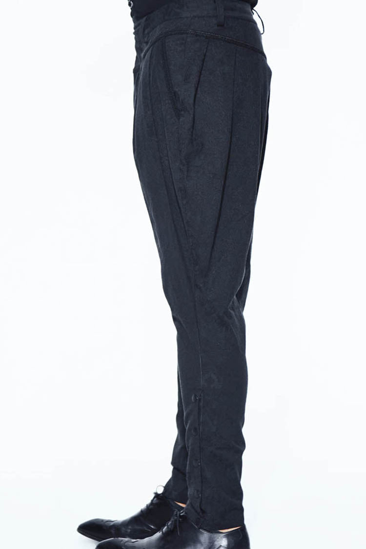 Black Oversize Jacquard Pattern Ribbons Snap Fastener Men's Gothic Pants - Product - 7