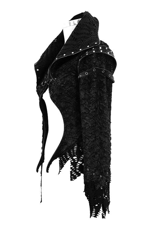 Black Punk Rock Short Front And Long Back Broken Holes Womens Jacket - Product - 5