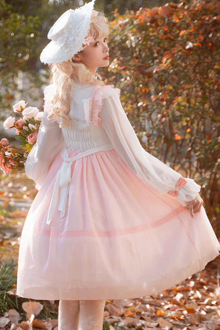 Pink Sleeveless Ruffle Cardigan Bowknot Lace Sweet Plus Size Lolita Jsk Dress - Product - 8