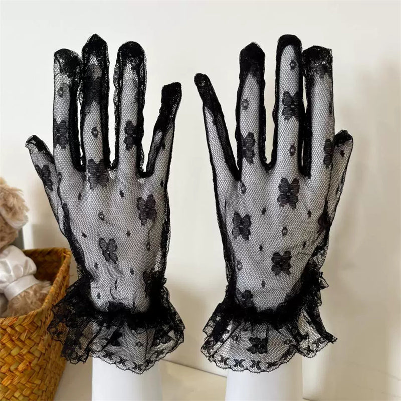 Butterfly Embroidered Lace Mesh Sweet Lolita Gloves 2 Colors - Product - 7