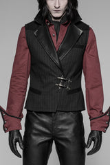 Black V Collar Sleeveless Metal Buckle Mens Steampunk Crossover Formal Vest - Black - 1
