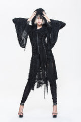 Black Ragged Horn Sleeves Womens Punk Long Coat - Product - 2