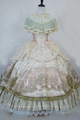 Spring Green [Cloudborne Prelude] Edwardian Collar Jacquard Printed Ruffled Bow Lace Fishbone Sweet Classic Lolita Dress - Product - 4