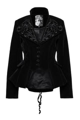Black Swallow-tailed Velvet Long Sleeves Women's Gothic Jacket - Product - 3