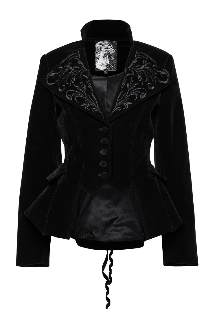 Black Swallow-tailed Velvet Long Sleeves Women's Gothic Jacket - Product - 3