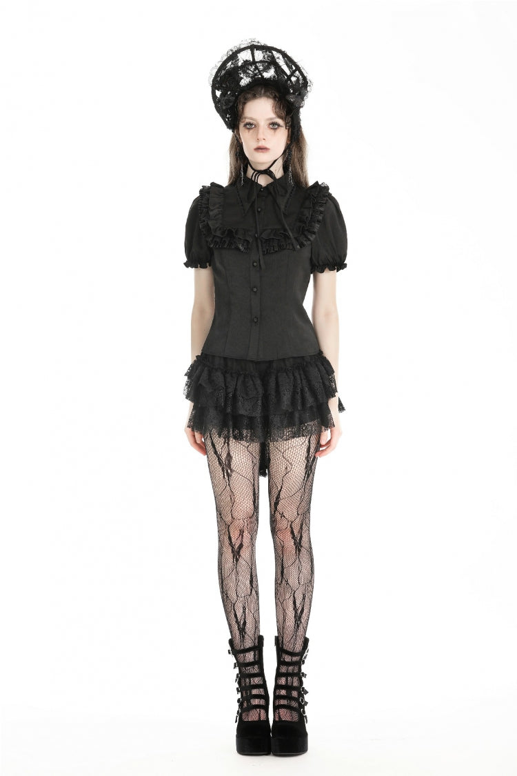 Black Multi-Layered Lace Women's Gothic Puffy Skirt with Detachable Swallow Tail - Product - 8