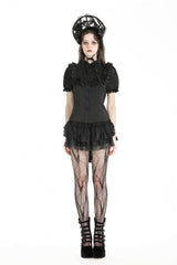 Black Multi-Layered Lace Women's Gothic Puffy Skirt with Detachable Swallow Tail - Product - 8