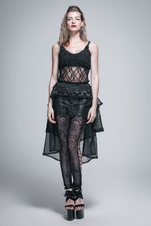 Black Gothic Elastic Waist Organza Swing Multi Layer Lace Sexy Puffy Womens Half Skirt - Product - 6