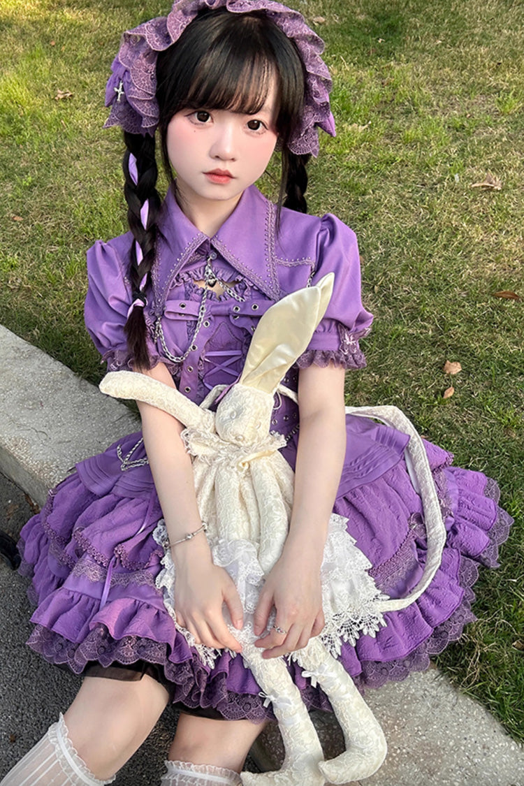 [Covenant Cross] Sleeveless Triple-Layered Ruffle Bowknot Lace-Up Gothic Lolita Jsk Dress 6 Colors - Product - 8