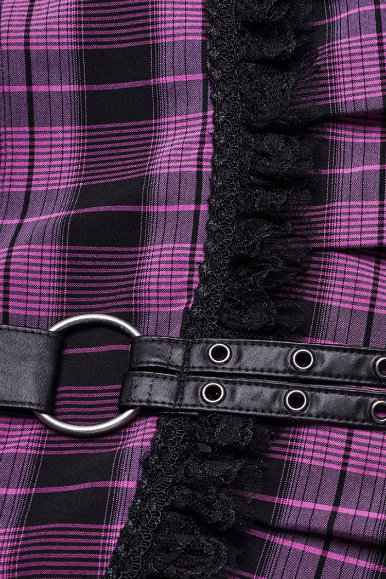 Plaid Print Stitching Mesh Women's Steampunk Skirt 2 Colors - Product - 6