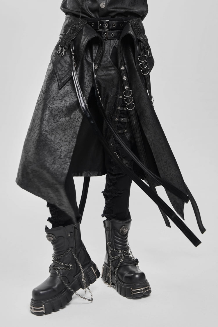 Black D-ring Buckle Zipper Men's Punk Skirt - Black - 1