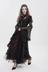 Black Stand Collar Long Trumpet Sleeves Cut-Out Women's Gothic Gorgeous Blouse - Product - 5