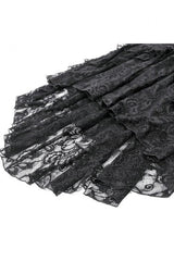 Black Lace-Up Women's Gothic High-Low Multi-Layered Ruffled Tail Lace Slip Dress - Product - 11