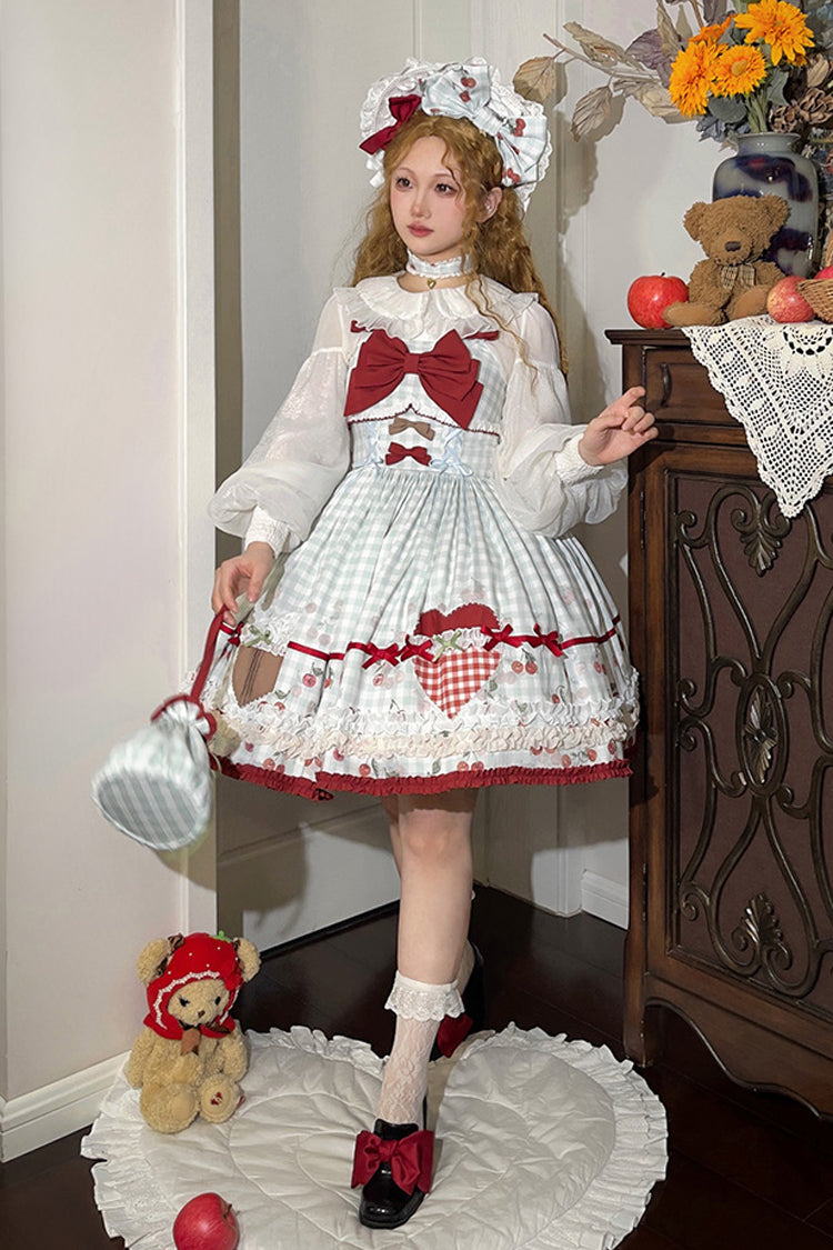 Light Blue [South City Cherry Shop] Plaid Print Ruffle Bowknot Sweet Lolita Jsk Dress - Product - 3