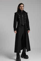 Black Metal Ring Zipper Long Sleeves Men's Punk Long Jacket - Product - 4