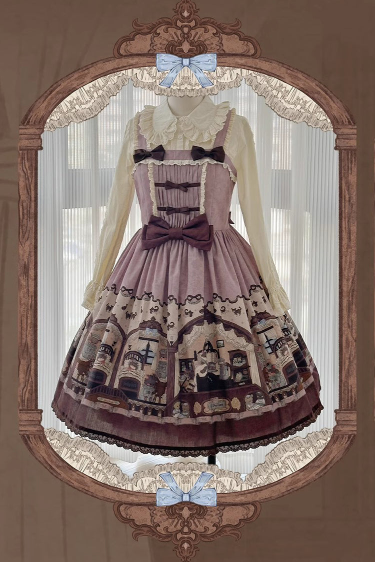 Pink/Purple Bear Print Bowknot Classic Lolita JSK Dress - Product - 3