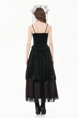 Black Lace Mesh Patchwork Velvet Women's Gothic Vintage Bustier with Beaded Tassel Drops - Product - 4