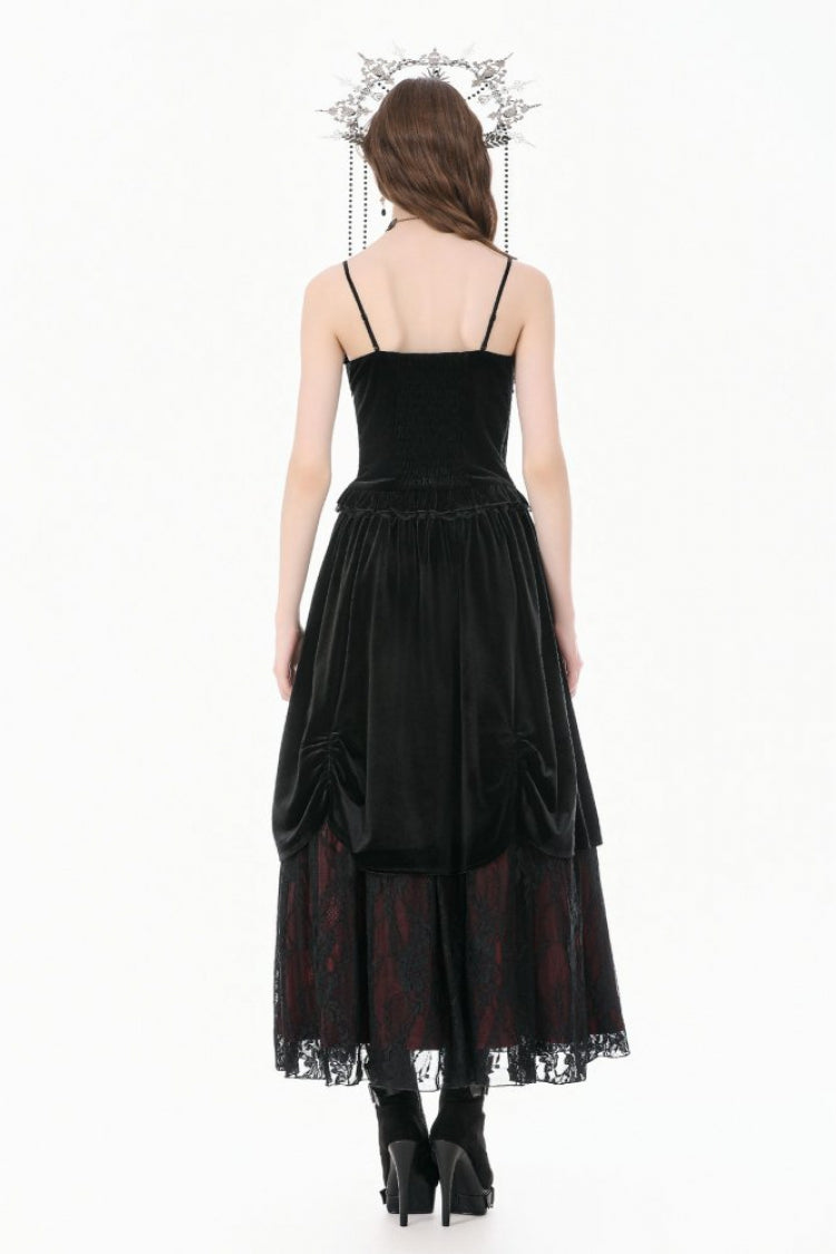 Black Lace Mesh Patchwork Velvet Women's Gothic Vintage Bustier with Beaded Tassel Drops - Product - 4