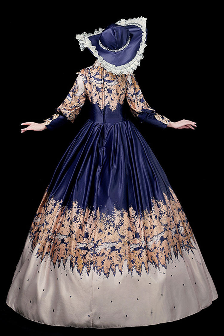 Blue Court Style High Waisted Half Sleeves Victorian Lolita Prom Dress - Product - 5